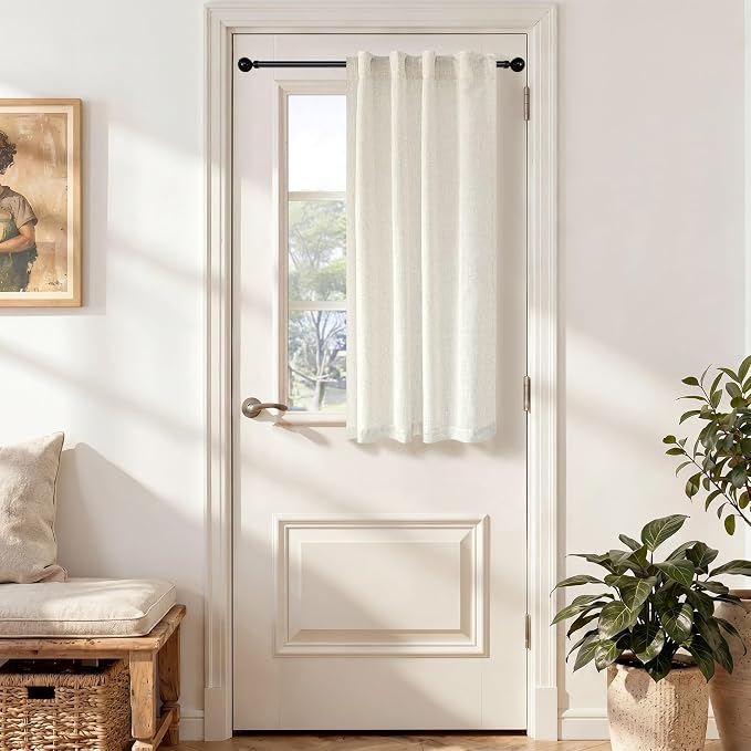 Natural Linen Semi Sheer Curtains 45 Inch Length 2 Panels Light Filtering - Image 5