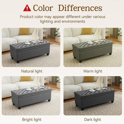 WUTUTUEE 51" Fabric Storage Ottoman Bench, Upholstered Rectangle End of Bed - Image 8