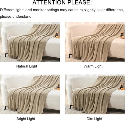 lifein Throw Blanket for Couch, Soft Boho Decor Bed Throw, Cozy Beige Knitted - Image 7