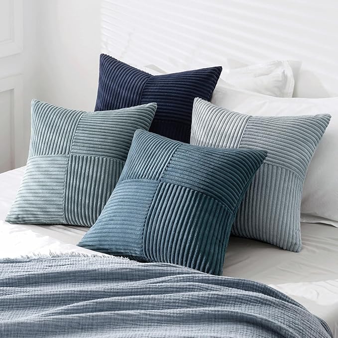 MIULEE Dusty Blue Navy Farmhouse Throw Pillow Covers 20x20 Inch Set of 4 Boho - Image 4
