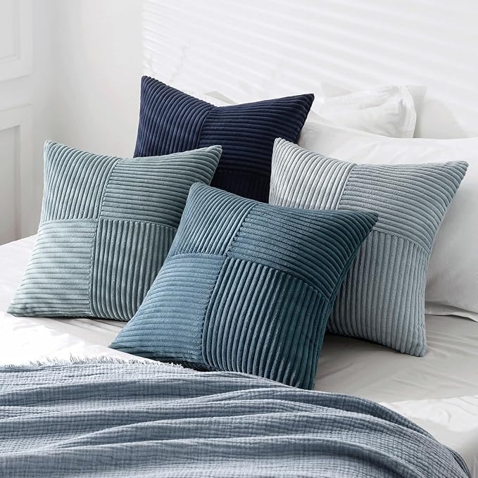 MIULEE Dusty Blue Navy Farmhouse Throw Pillow Covers 18x18 Inch Set of 4 Boho - Image 4