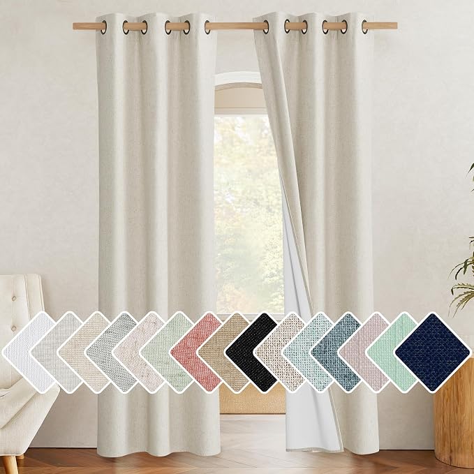 NICETOWN Natural Full Blackout Boho-Chic Linen Curtains 90 inch Long 2 Panels by NICETOWN
