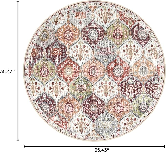 Lahome Moroccan Round Area Rugs, Washable Small Round Rug 3ft Non-Slip | - Image 2
