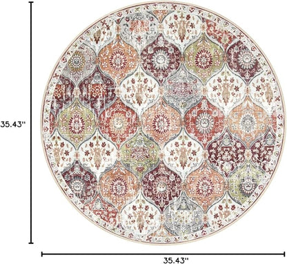 Lahome Moroccan Round Area Rugs, Washable Small Round Rug 3ft Non-Slip | - Image 2