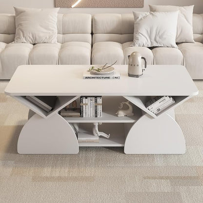 Modern White Coffee Table 47 in, Rectangular Living Room Table - Image 4