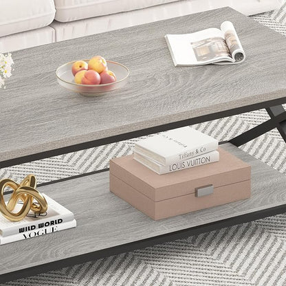 HSH Coffee Table with Storage, Farmhouse Grey Living Room Center Table - Image 6