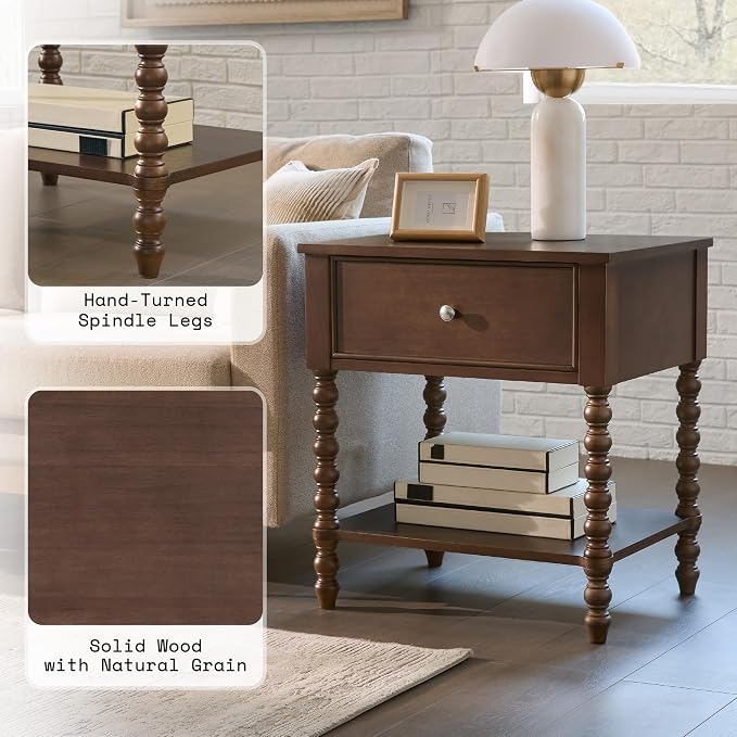 AMERLIFE 24" Walnut Nightstand, Vintage Bedside Table - Image 3
