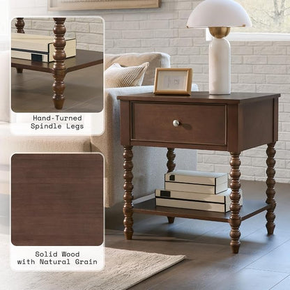AMERLIFE 24" Walnut Nightstand, Vintage Bedside Table - Image 3