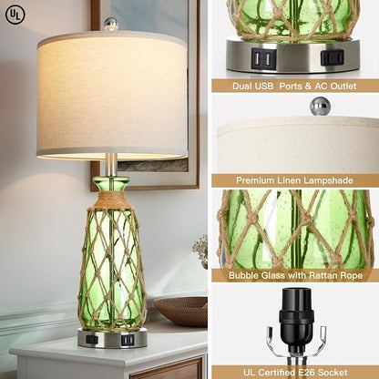 Ruzectt 25.5" Green Glass Table Lamps Set of 2, 3-Way Dimmable Touch Control - Image 7