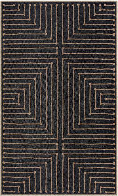 Lahome Black 3x5 Washable Rug, Neutral Easy Jute Entryway Front Porch Rug | - Image 7