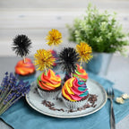 Gyufise 30Pcs Foil Firework Cupcake Toppers Sparkle Tinsel Cake Toppers Tinsel Drink Cake Decoration Cocktail Picks for Birthday Wedding Graduation Party Supplies Gold Black