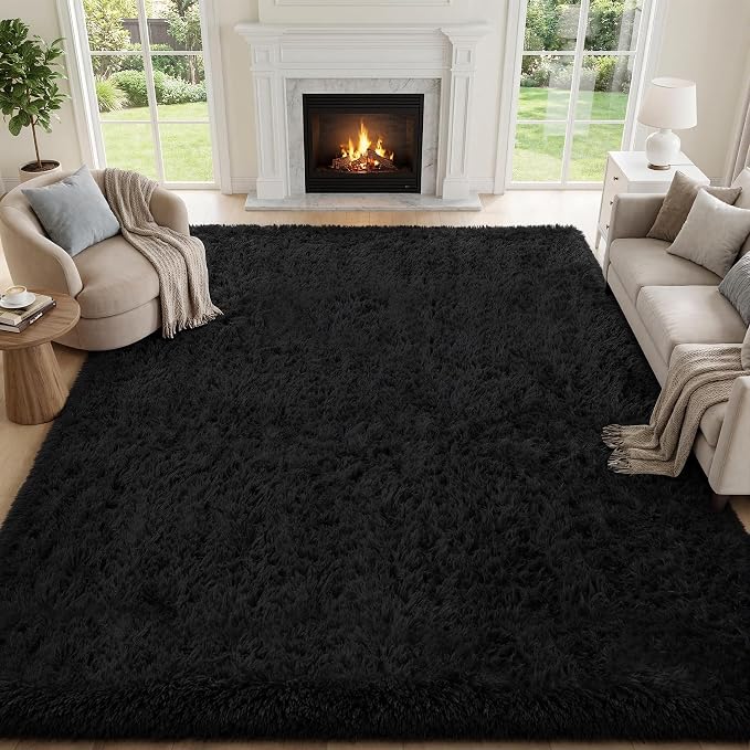PLHXFR 6x9 Area Rugs Living Room: Fluffy Bedroom Rug Shag Carpet Black | by PLHXFRSoftAreaRugs