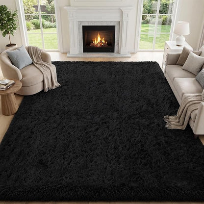 PLHXFR 6x9 Area Rugs Living Room: Fluffy Bedroom Rug Shag Carpet Black | by PLHXFRSoftAreaRugs