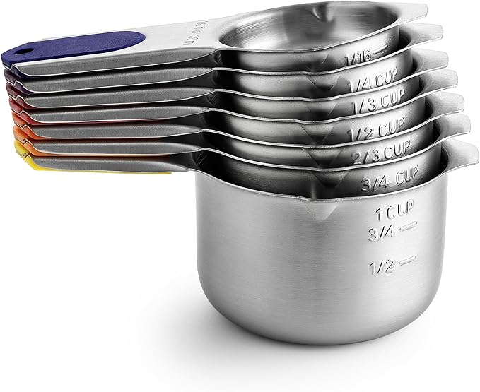 Spring Chef Magnetic Stainless Steel Measuring Cups (Patent Pending), Kitchen Tools with Easy to Read Markings for Measuring Dry or Liquid Ingredients, Set of 7, Mountain Sunrise