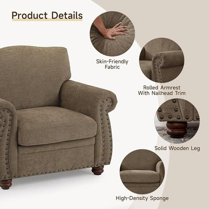 ONBRILL Nailhead Trim Armchair, Rolled Arm Accent Chair - Image 3