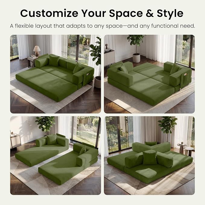 78.8" Convertible Sofa Bed, Corduroy Futon Couch - Image 3