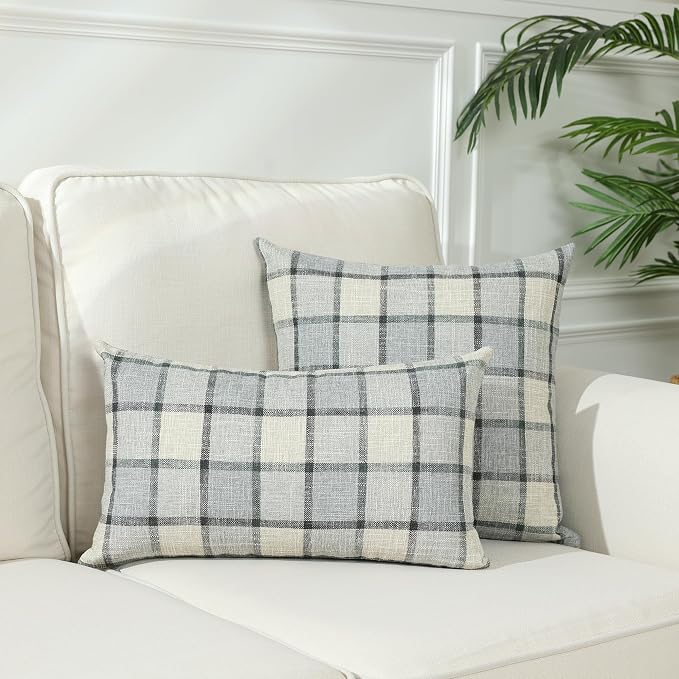 Stellhome Pack of 2 Faux Linen Buffalo Check Throw Pillow Covers, Farmhouse - Image 6