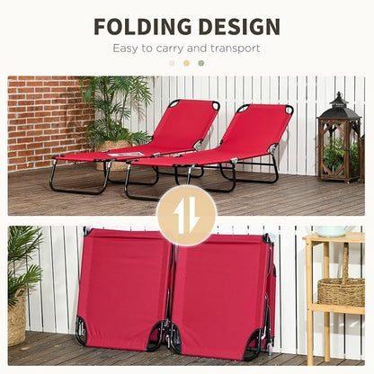 Outsunny 2 Piece Folding Chaise Lounge Pool Chairs, Outdoor Sun Tanning Chairs - Image 5