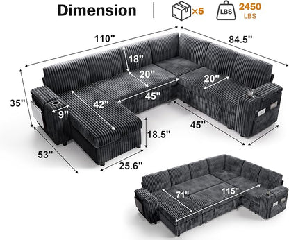 Vipbear 111" Modular Sectional Sleeper Sofa - Image 3
