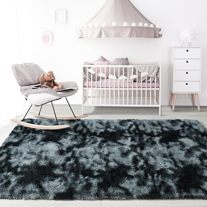 Noahas 4x6 Tie-Dyed Black and Grey Fluffy Area Rug Non-Slip - Image 7