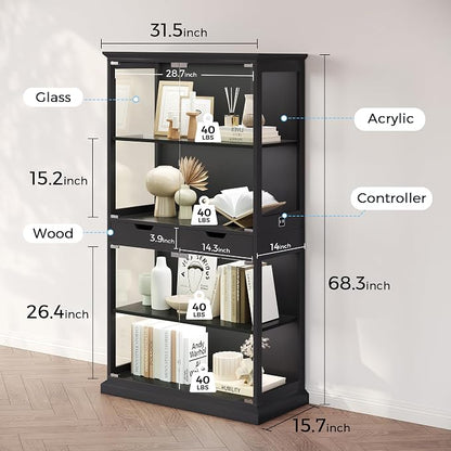 Jocoevol Display Cabinet with 4 Glass Doors, 4-Tier Modern Glass Display Case - Image 2