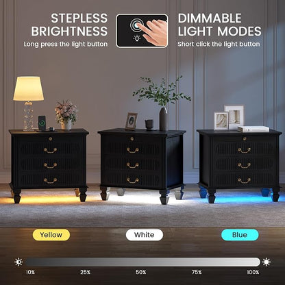 25.6'' Wide Bedside Table with 3 Drawers & Pull-out Tray, Smart Night Stand - Image 3