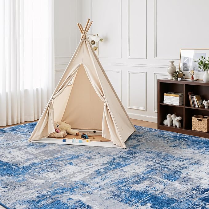 Rugflix 5x7 Area Rugs for Living Room, Washable Blue Grey Large Rug | Machine - Image 8