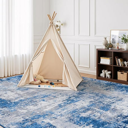 Rugflix 5x7 Area Rugs for Living Room, Washable Blue Grey Large Rug | Machine - Image 8