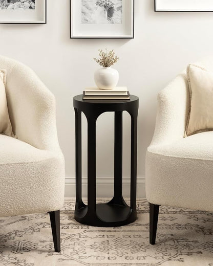 Kate and Laurel Dahl Modern Slatted Wooden Round Drink Table; 12 x 23; Black; - Image 2