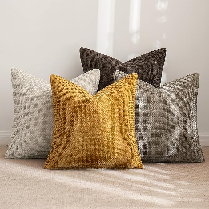 MIULEE Decorative Chenille Fall Pillow Covers Gold Brown 20x20 Pack of 4 | - Image 3