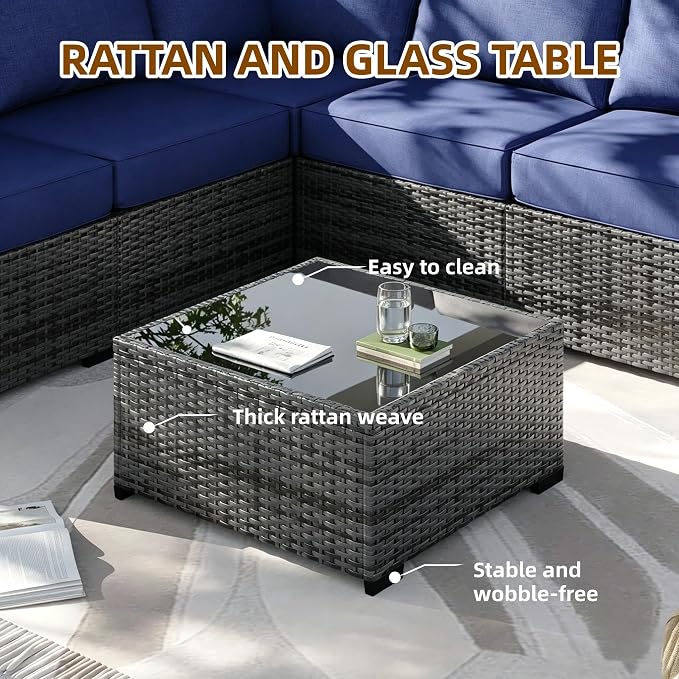 MOCHITO 5 Pieces Outdoor Patio Furniture Sets, All-Weather Sectional Sofa Grey - Image 2