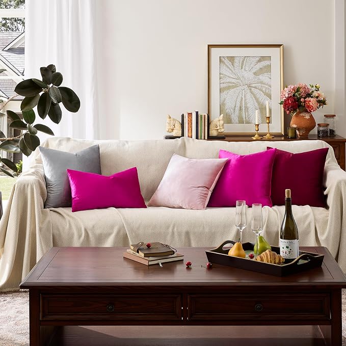 GIGIZAZA Hot Pink Velvet Pillow Covers 20x20 Decorative Pillows Pack of 2 | - Image 8