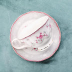fanquare Vintage Porcelain Tea Set for Women Tea Party, Cup and Saucer Set for 6, Wedding Floral Teapot Set for Adults, Pink Rose