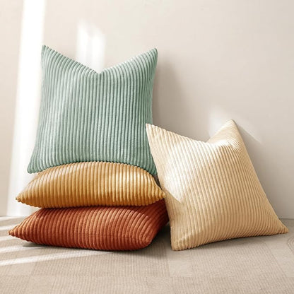 MIULEE Soft Corduroy Decorative Throw Pillow Covers Teal-Rust 20x20 | Set of 4 - Image 4
