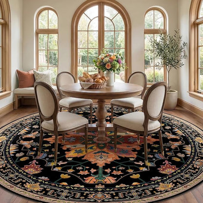 RELEANY Washable Area Rug, Round 8ft, Water Repellent, Pet Friendly, Vintage - Image 2