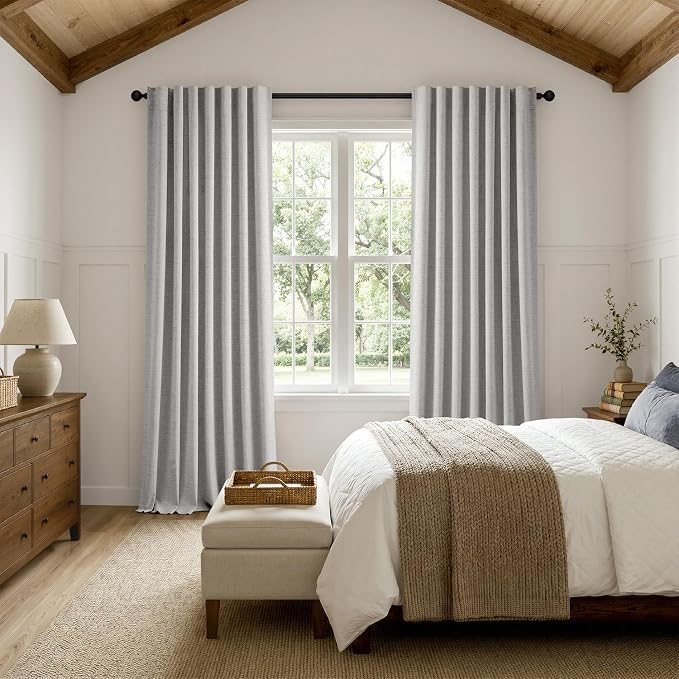 MIULEE 100% Blackout Linen Curtains 42 x 90 Inch Greyish White 2 Panels | - Image 8