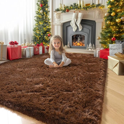 Amdrebio Chocolate Brown Furry Area Rug 5x7 - Image 7