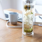 Sacred Lotus Love Double-Walled Glass Tea Tumbler with Infuser and Strainer 15oz - Perfect for Loose Leaf Tea, Cold or Hot Water Bottle, Fruit Drinks - Comes with Travel Sleeve and Cozy