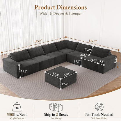 Vesgantti 143.7" Oversized Boneless Couch, Modern 7 Seater Modular Sectional - Image 2
