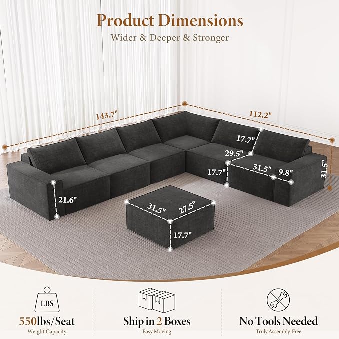 Vesgantti 143.7" Boneless Couch - Image 2