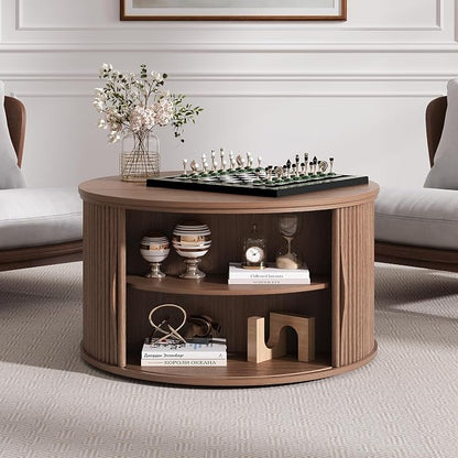 JOINICE 31.5" Round Lift Top Coffee Table, Mid Century Modern Walnut Center - Image 6