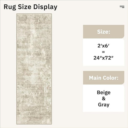 Soalmost Abstratc Runner Rug 2x6 Kitchen Hallway Runners Beige/Gray | Low-Pile - Image 5