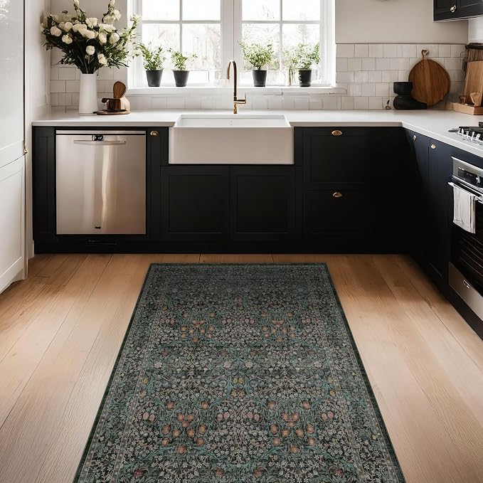 Dark Green Washable Entry Rug, 3x4 Rugs - Image 3
