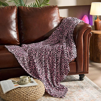 BEDELITE Fleece Blanket Soft Plush Twin Size Blanket Pink Leopard 60"x80" | - Image 4
