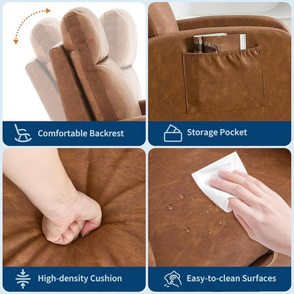 Rocking Chair Nursery with Foot Rest, Modern PU Upholstered Reading Glider - Image 3