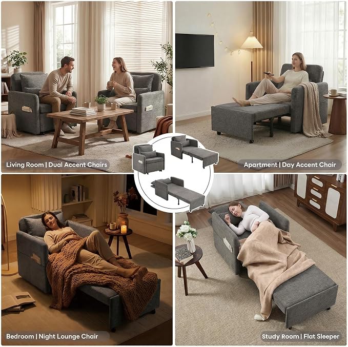 Iroomy 5-Level Adjustable Convertible Sleeper Chair Set of 2, 3-in-1 87'' Long - Image 6