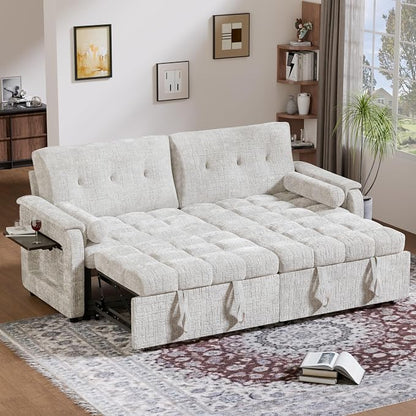 Convertible Sleeper Sofa Bed, 86 Inch Chenille Pull Out Couch by Outdoorchairs