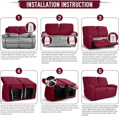 TAOCOCO Recliner Loveseat Slipcover, 6 Pieces Dual Recliner Sofa Covers - Image 6