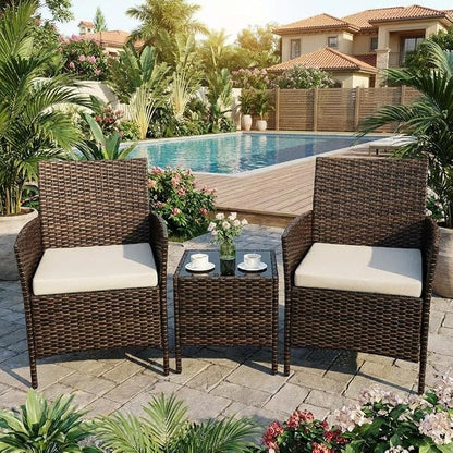 3PCS Outdoor Patio Bistro Set, PE Rattan Wicker Armchairs - Image 9