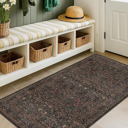 Boho Dark Brown 3x5 Large Entryway Rug by HazoHaus